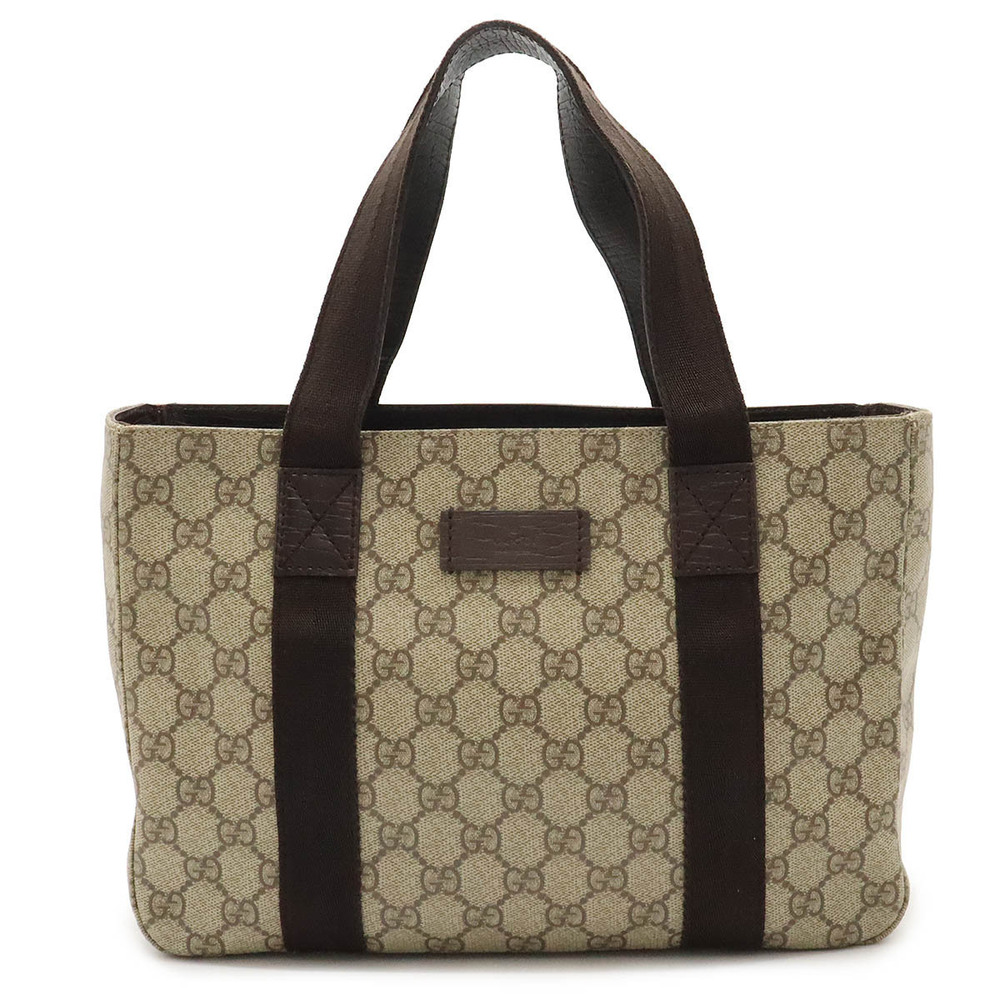 Gucci GG Supreme Plus Tote Bag Handbag Leather Beige Cream Dark Brown